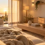 Déco scandinave cocooning : salon clair au bois et tissus douillets