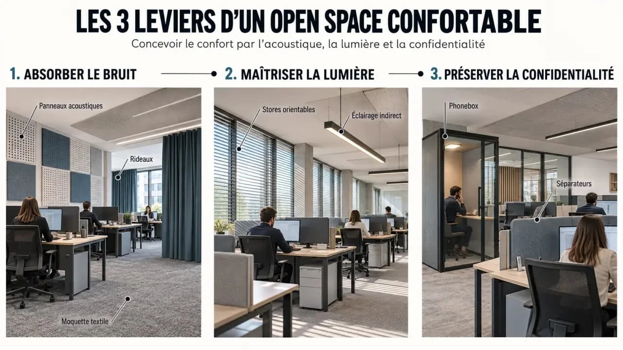 Décoration open space : solutions visuelles pour améliorer acoustique, lumière et confidentialité
