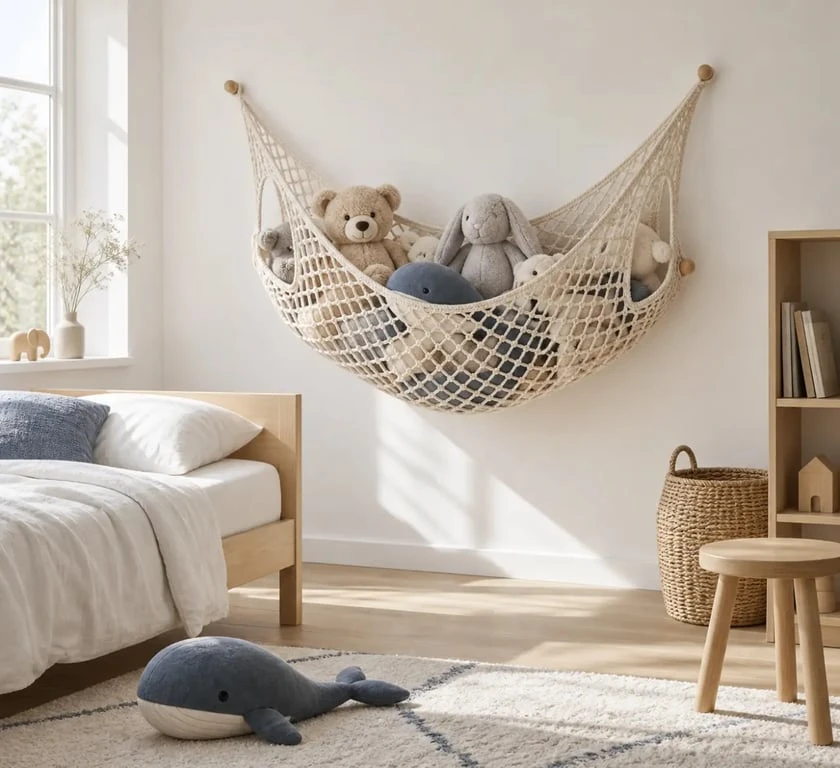 Filet de rangement mural pour doudous et peluches