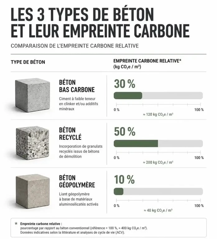 Comparatif des types de béton écologique et leur impact carbone