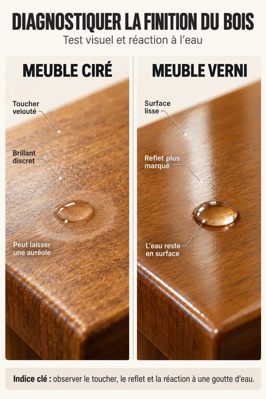 Diagnostic visuel pour reconnaître un meuble ciré ou verni