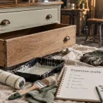 Meuble en bois repeint : ponçage insuffisant, peinture qui cloque