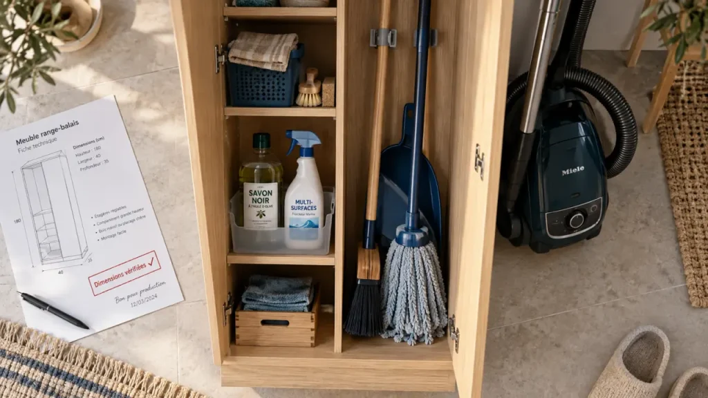 Meuble rangement balai : 30 cm de large, une solution pour quels équipements ?