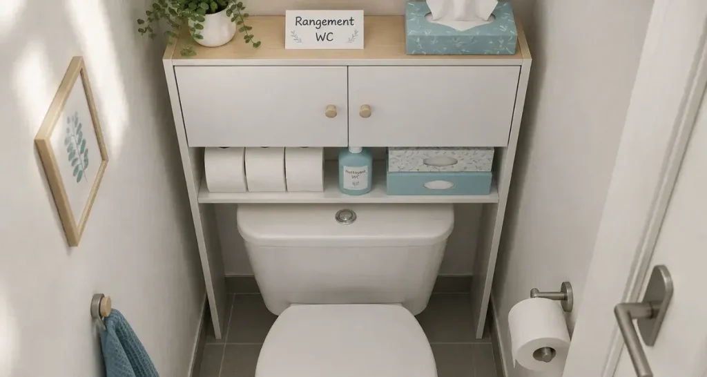 Le meuble WC gain de place exploite la hauteur sans bloquer la circulation