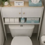 Meuble rangement wc gain de place au-dessus WC, étagère et portes pour petits espaces