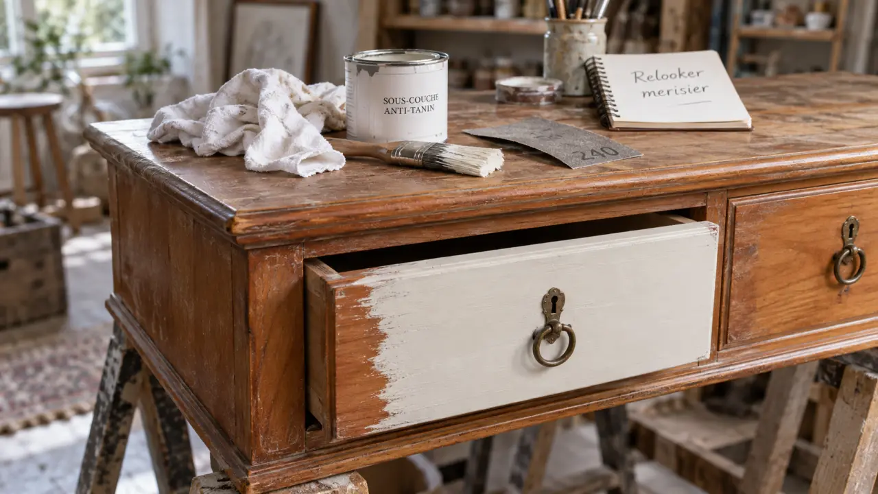 Relooker des meubles en merisier : anti-tanin avant peinture sur buffet
